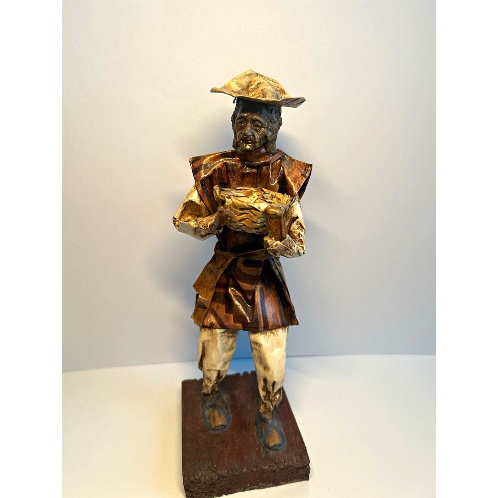 Vintage Mexican folk art figurine made from paper maché and clay